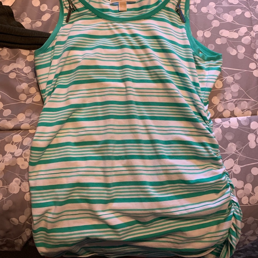 Teal and white striped sinched tank top
